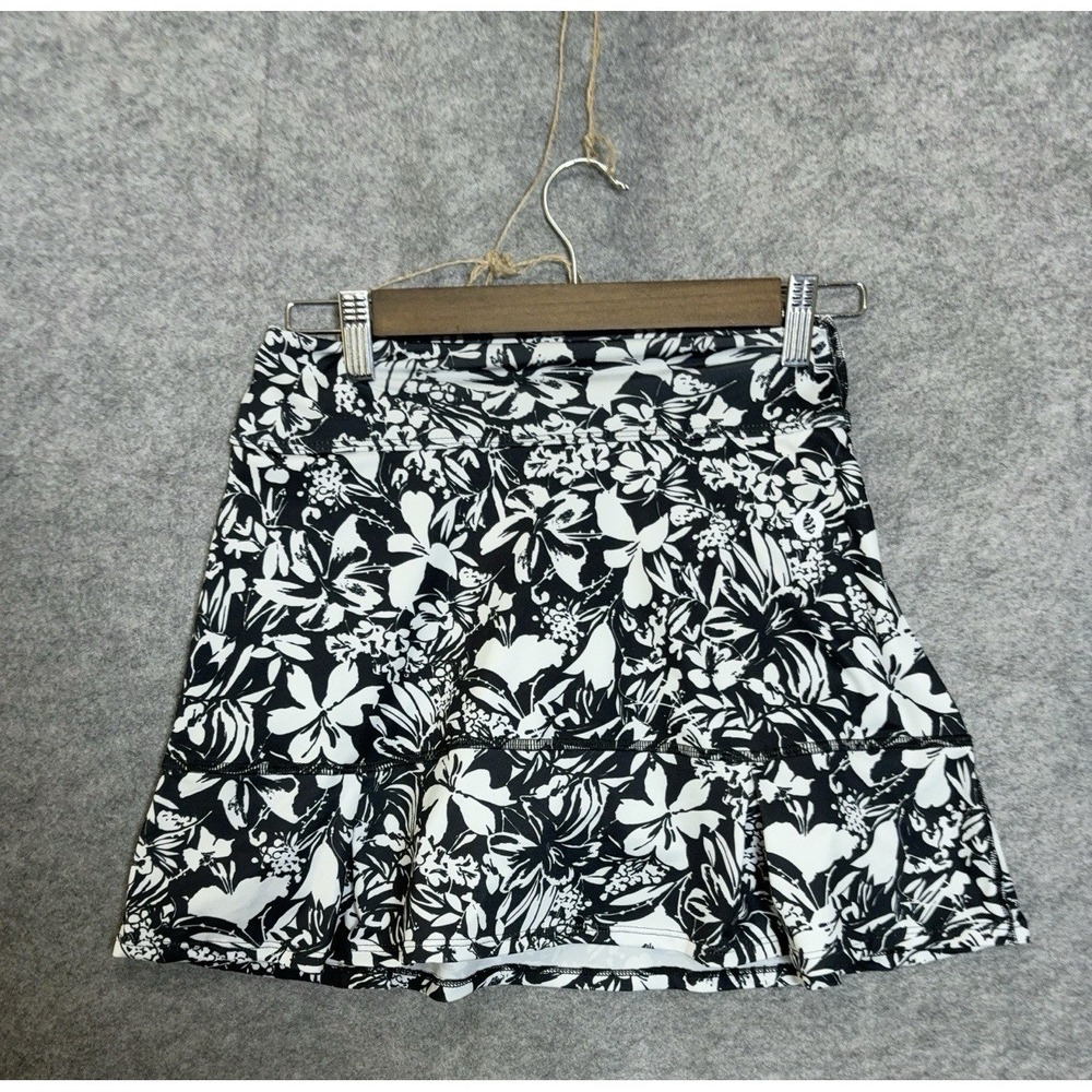 Dona Jo Jojo Black & White Floral Skort with Ruffle Hem